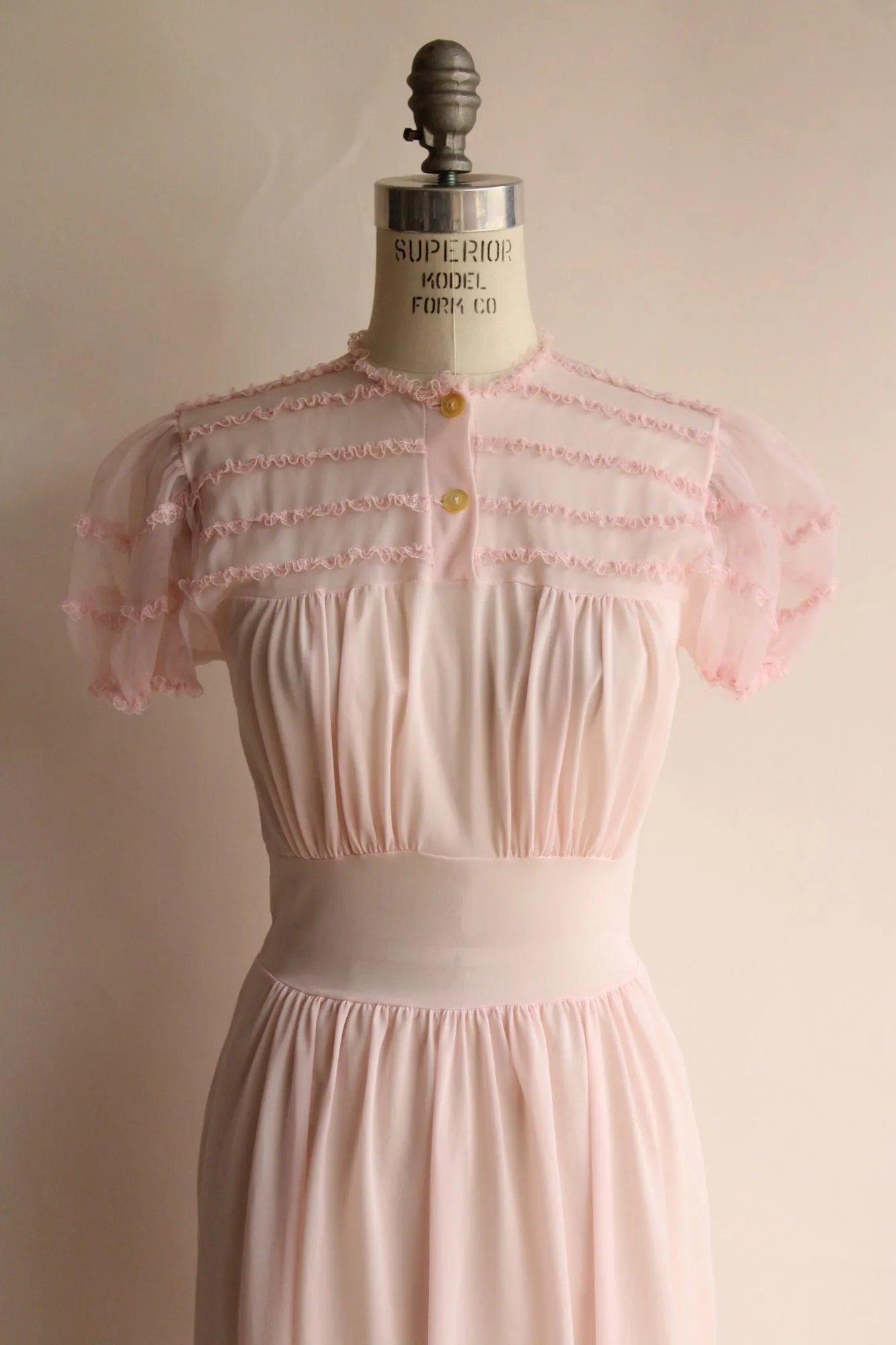 Vintage 1950s  Pink Nylon Nightgown with Lace Trim