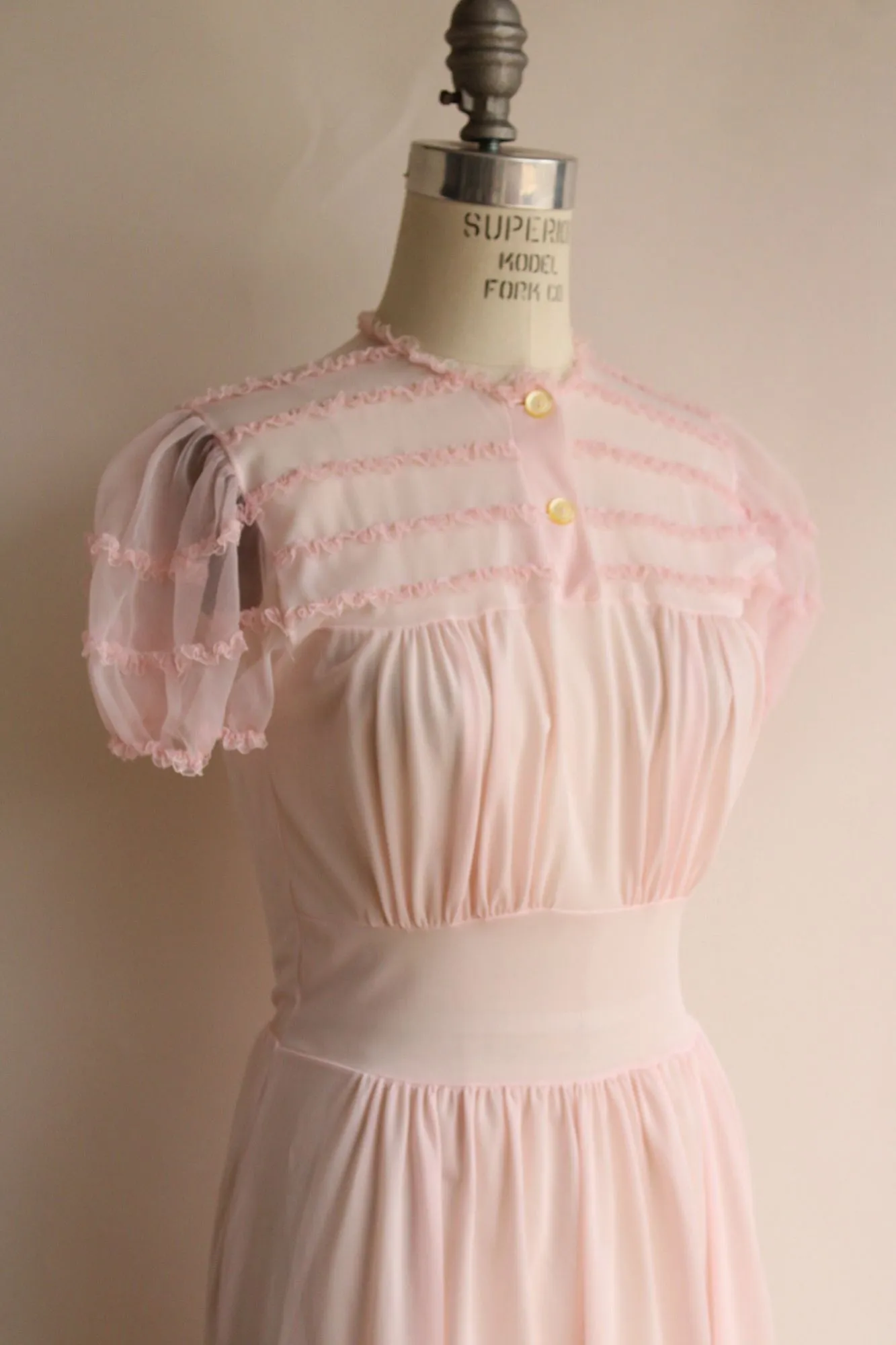 Vintage 1950s  Pink Nylon Nightgown with Lace Trim