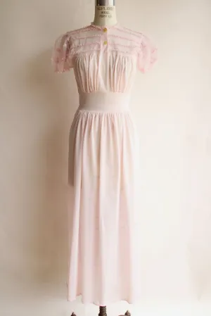 Vintage 1950s  Pink Nylon Nightgown with Lace Trim