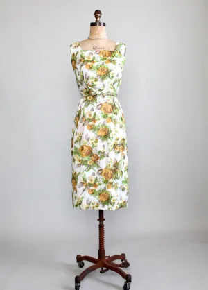 Vintage 1950s Yellow Rose Floral Dress