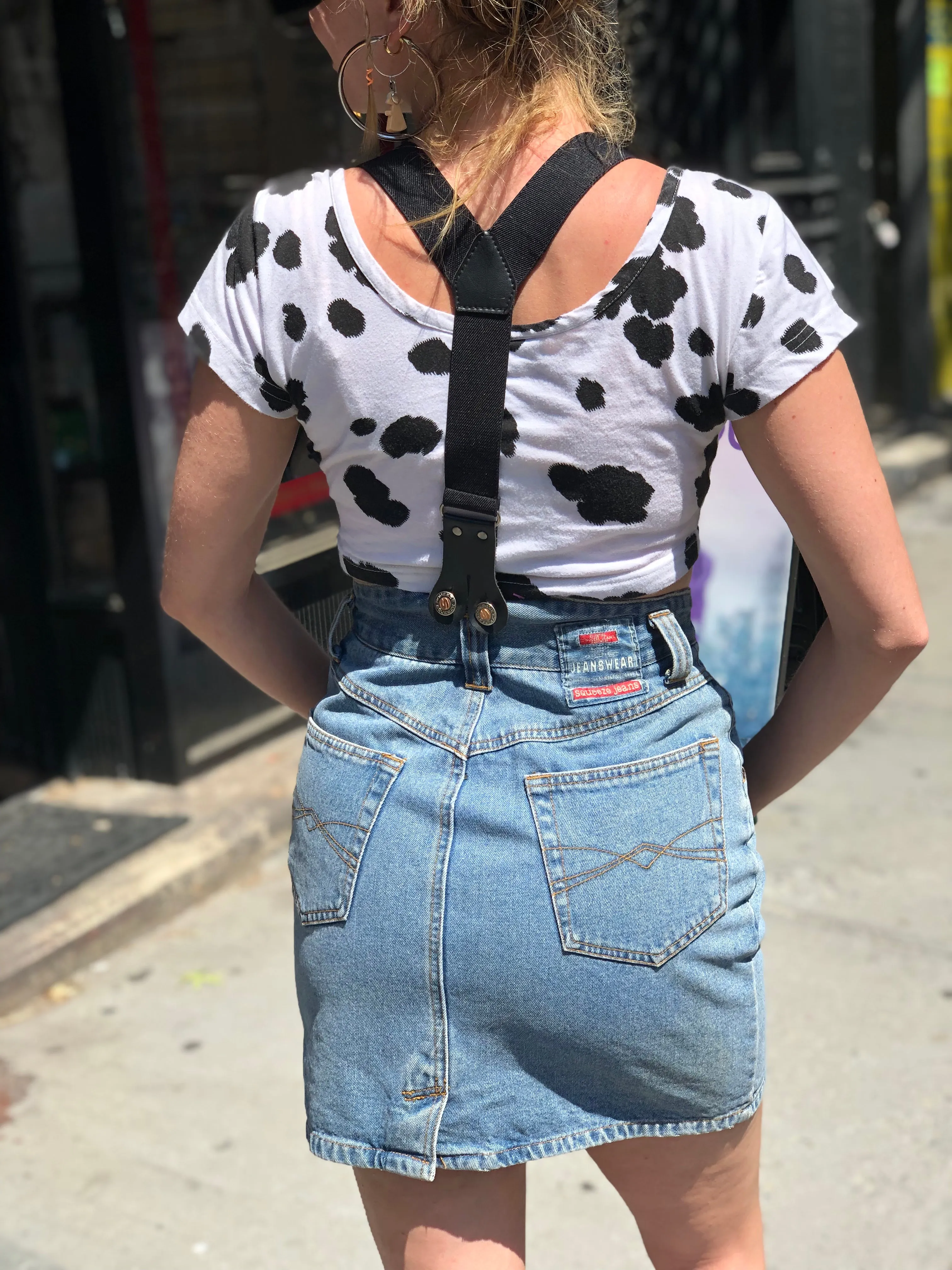 Vintage 90s Denim Skirt With Suspenders