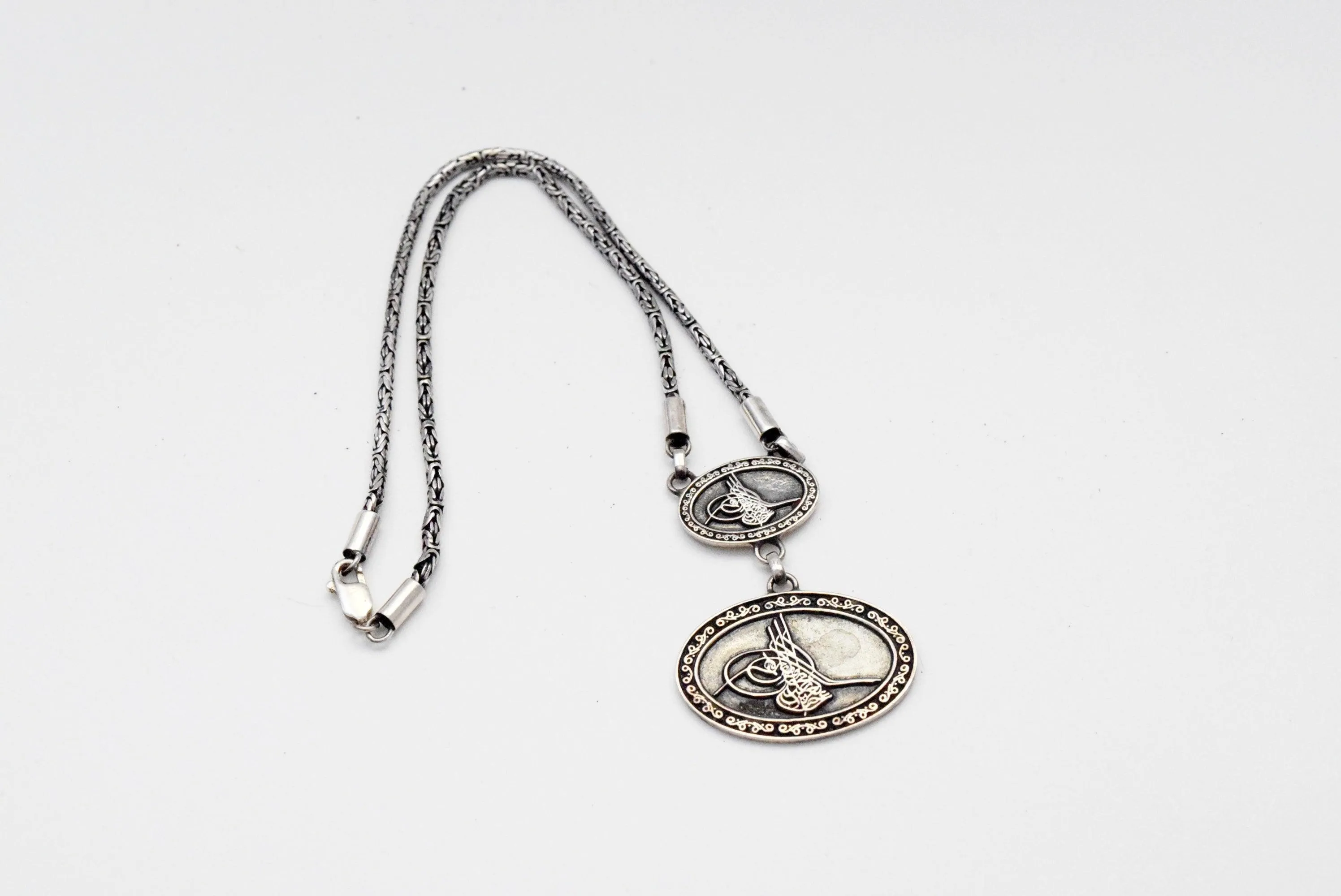 Vintage Turkish Blackened Silver Tughra Necklace