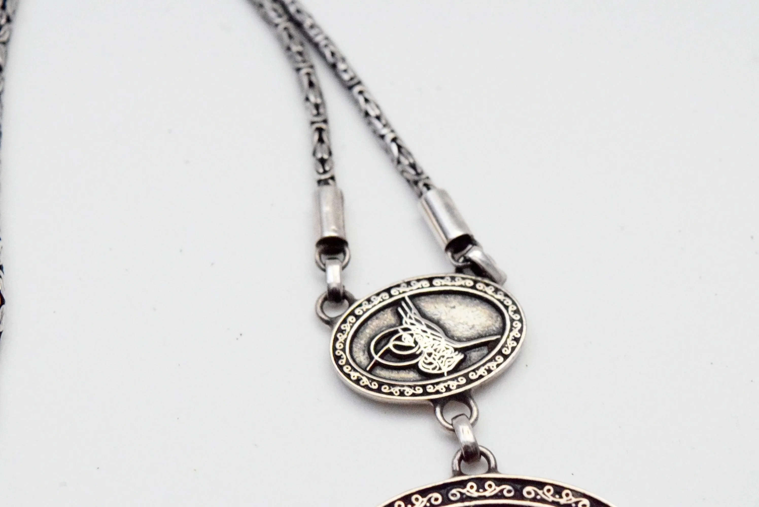 Vintage Turkish Blackened Silver Tughra Necklace