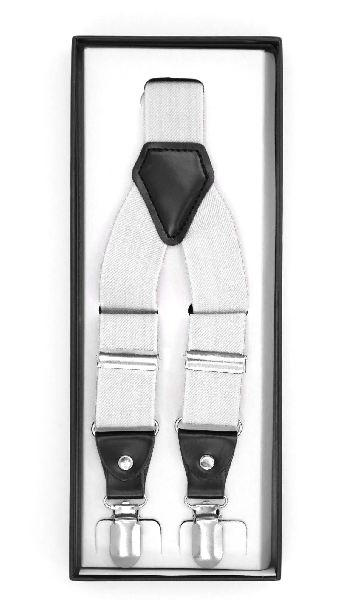 White Clip-On Unisex Suspenders