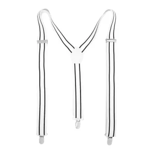 White with Black Stripe Unisex Clip On Suspenders