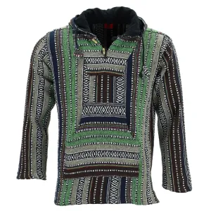 Woven Gheri Cotton Baja Hoodie - Green